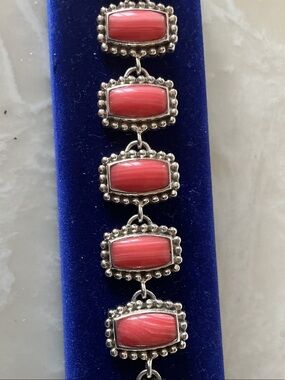 Women's Coral Red Stone Link Bracelet